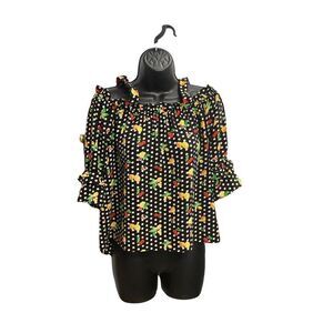 Twine & String Women’s Cold shoulder Fruit & Polka Dot Top,Multicolored,Medium‎